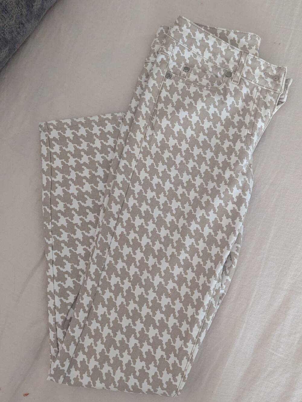 J.McLaughlin Beige White Houndstooth Skinny Pants Jeans 2 Excellent Condition